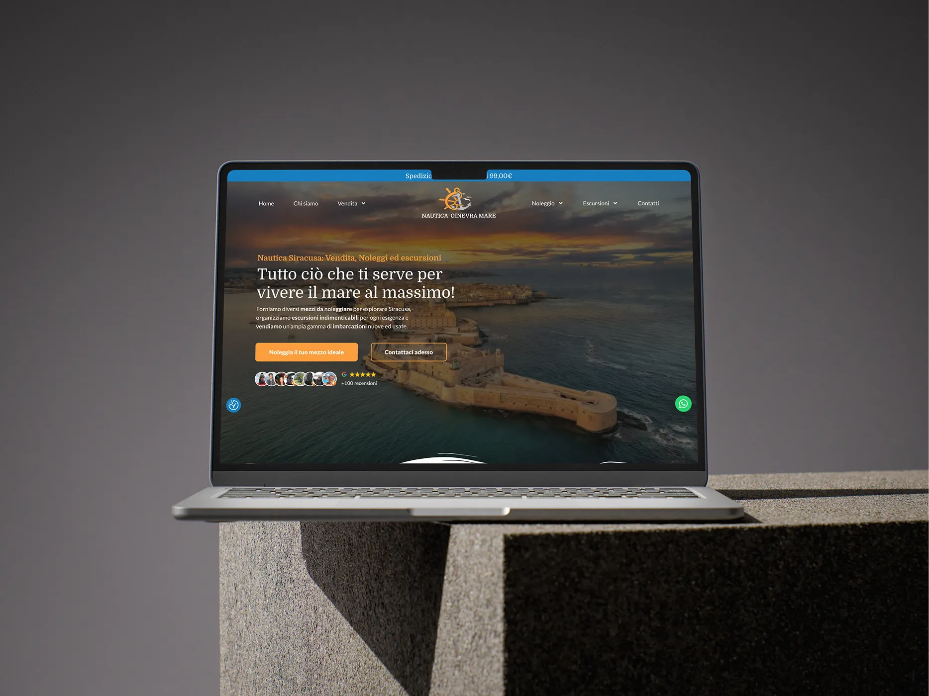 Mockup di un Macbook che mostra il progetto realizzato per un'azienda locale nel settore nautico